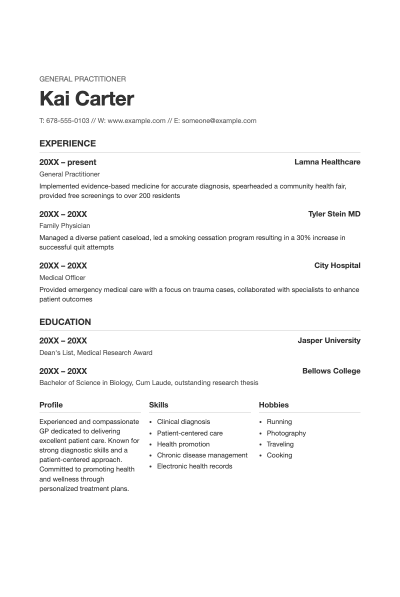 Bold minimalist professional resume - Clean medical professional resume for doctors and healthcare practitioners.